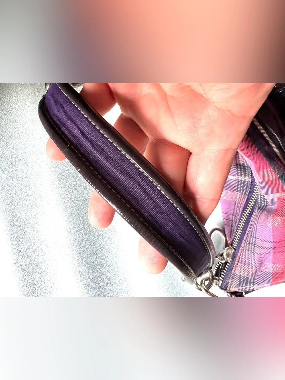 Coach Poppy Purple Pink Black Metallic Tartan Plaid Shoulder Crossbody Hobo Bag